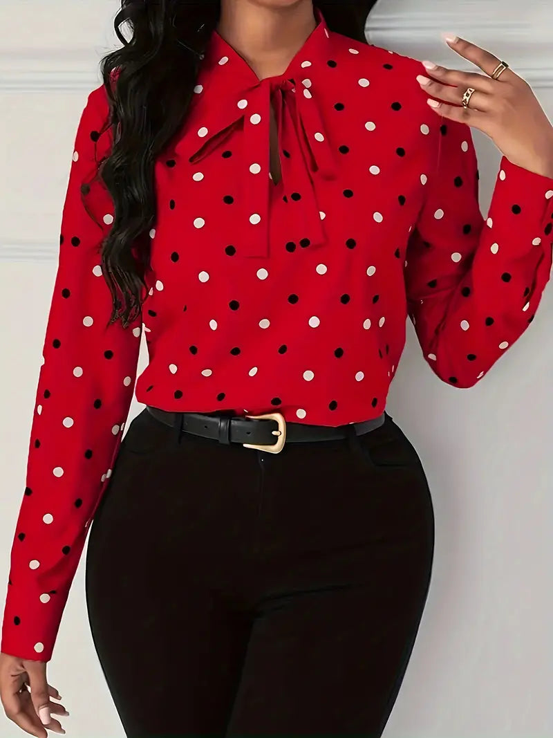 Meredith - Élégante blouse à pois avec nœud pour femmes
