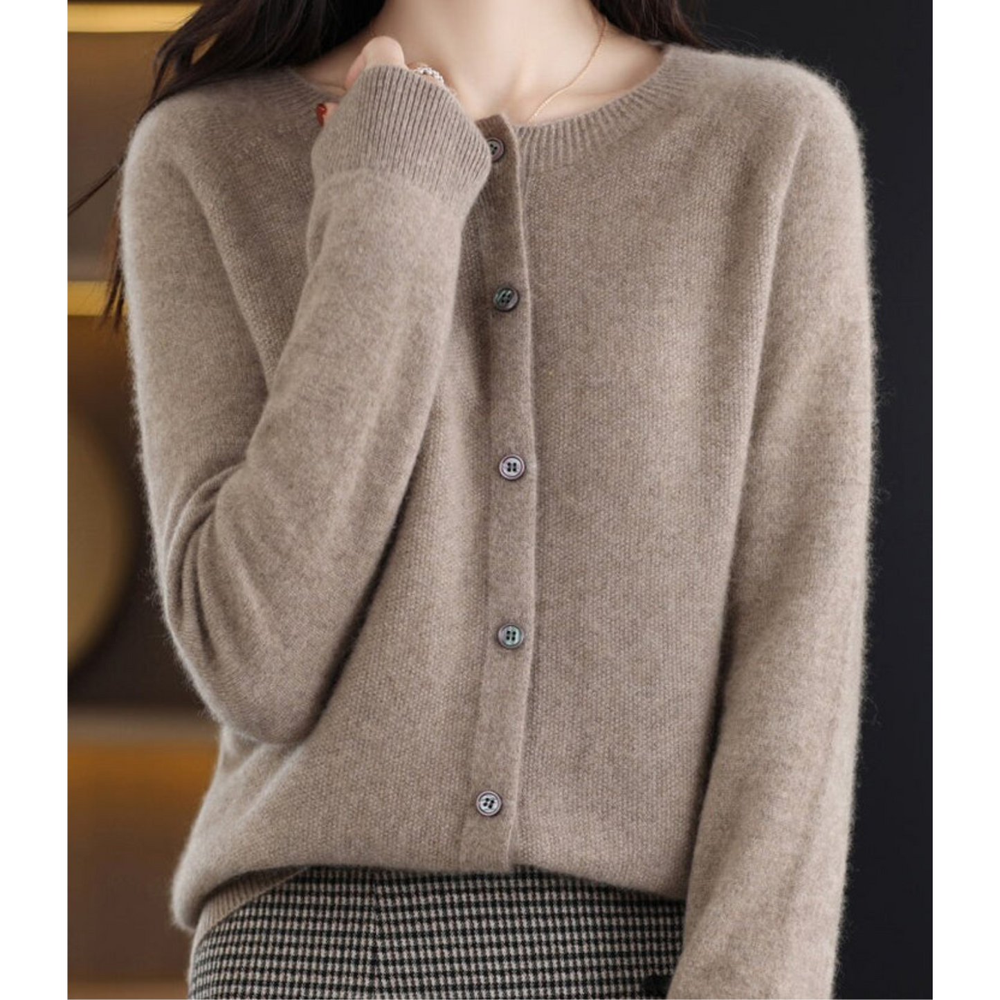 Luxury Merino Wool Ladies O-neck Cardigan - Pull doux en mélange de cachemire