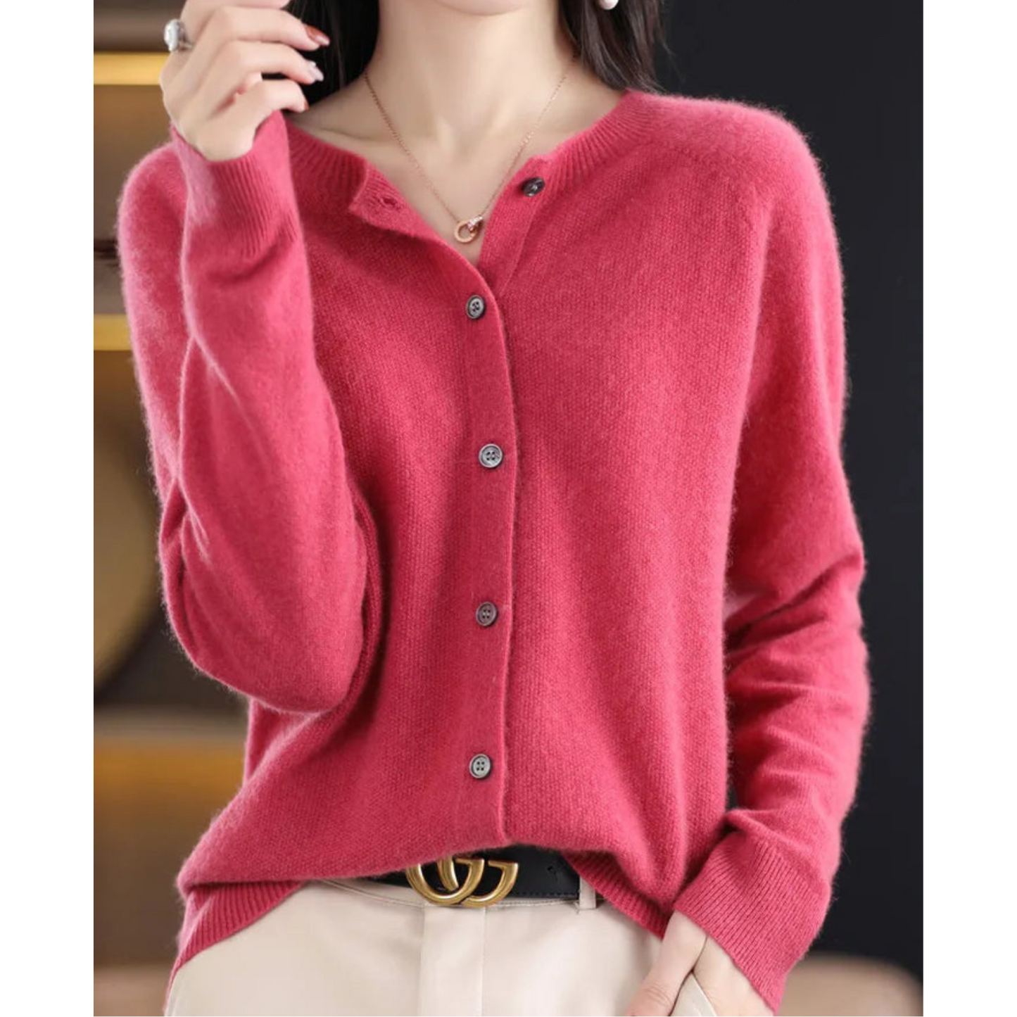 Luxury Merino Wool Ladies O-neck Cardigan - Pull doux en mélange de cachemire