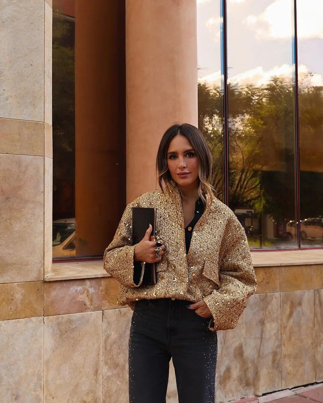 Lisette | Veste bomber femme or pour l'automne