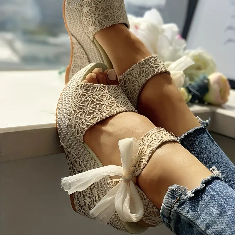 Helena - Sandales élégantes à talon compensé avec nœud stylisé pour femmes