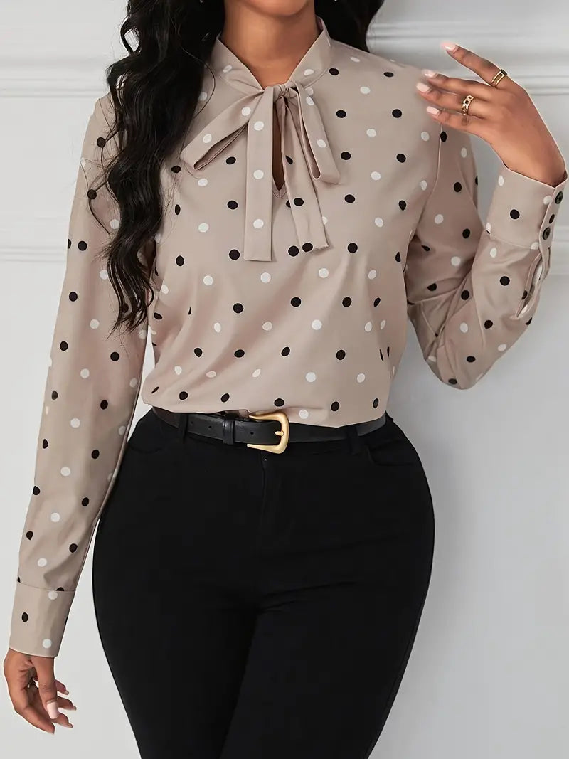 Meredith - Élégante blouse à pois avec nœud pour femmes