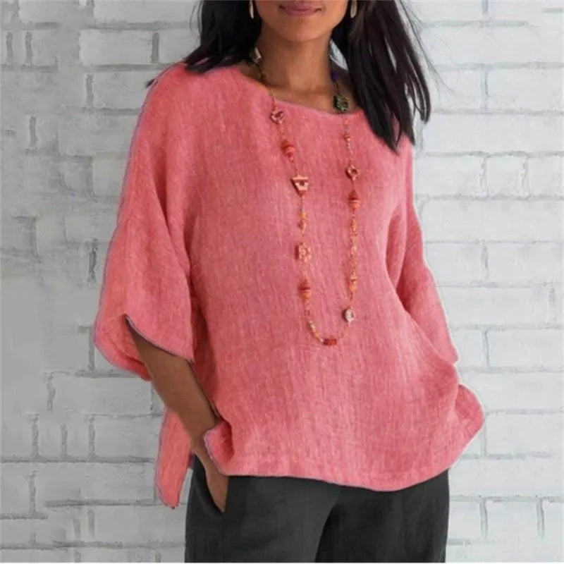 Maricel - Chemise stylisée en coton et lin surdimensionnée avec manches tendance pour femmes