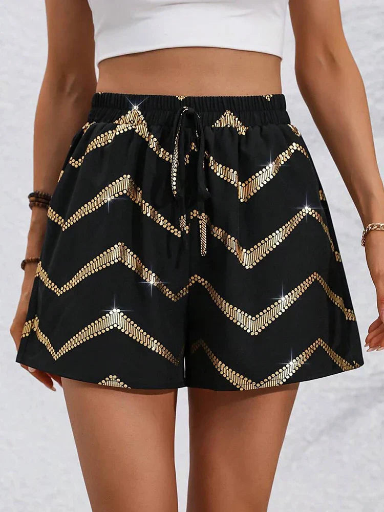 Beryl - Short noir élégant et confortable avec accents dorés de luxe pour femmes