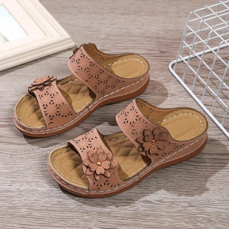 Malia - Sandales pour femmes avec imprimé floral confortable et talon compensé
