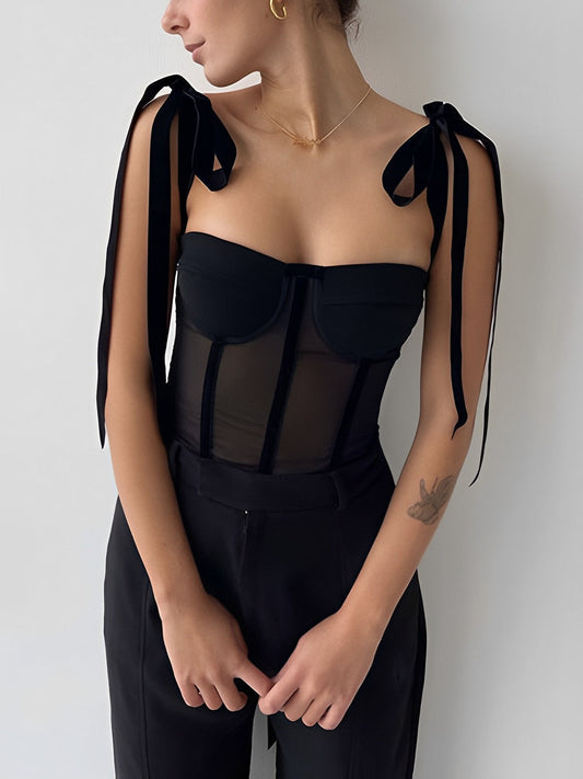 Yana - Top corset élégant en maille noire pour femmes