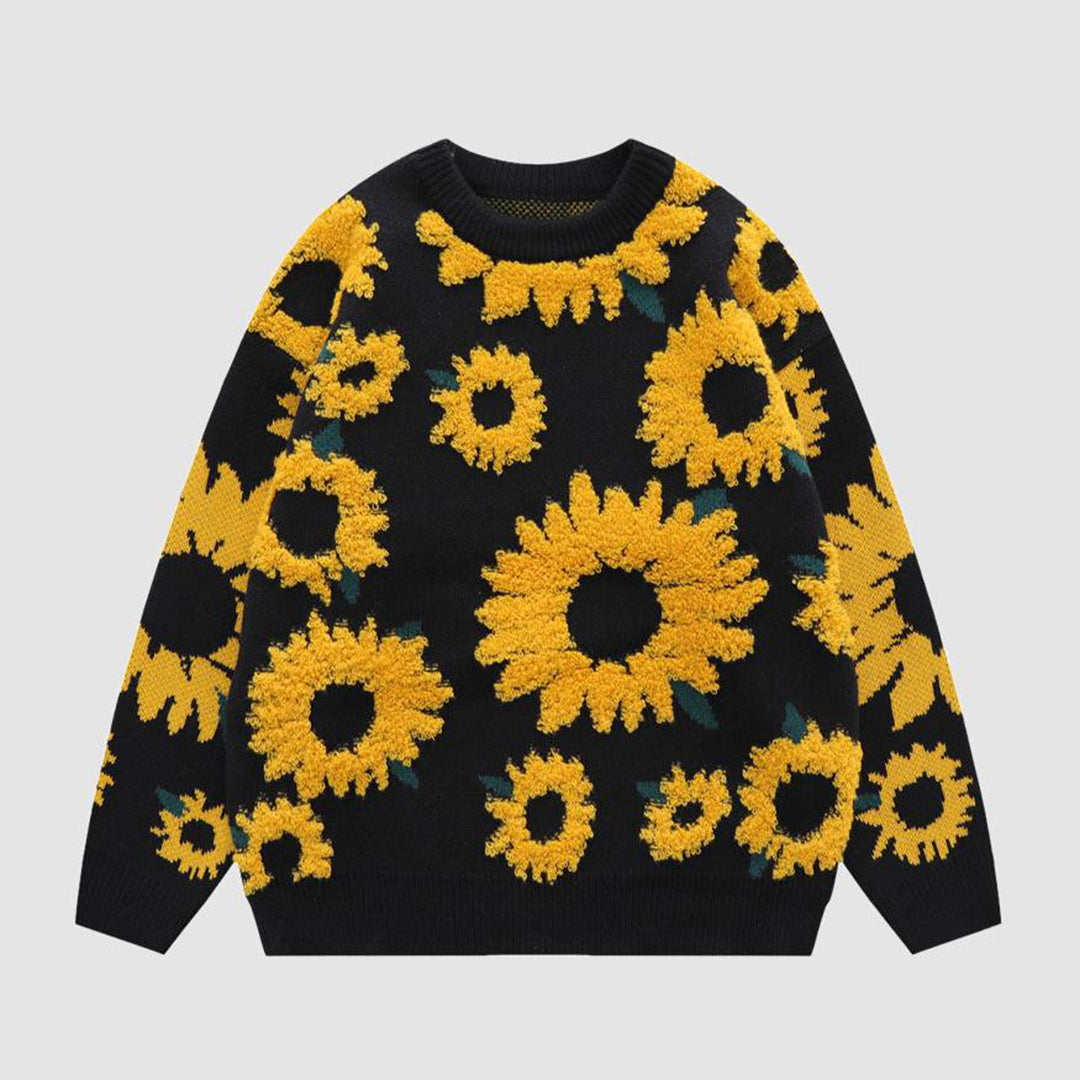 ILARIA - Pull tricoté chic avec motif de tournesol radieux