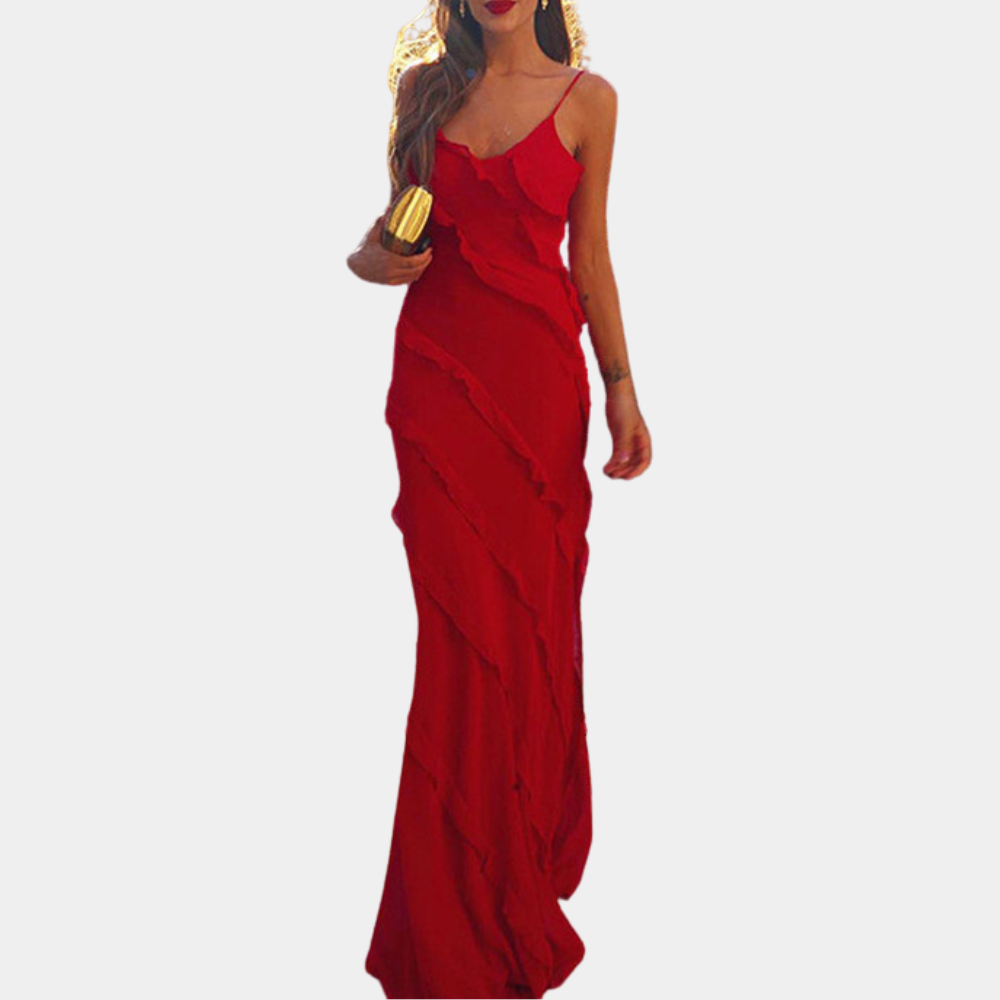 Adrienne - Robe longue élégante pour femmes avec des volants sophistiqués