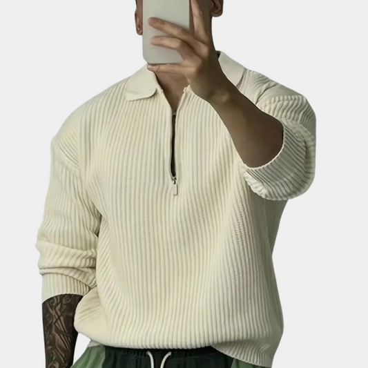 Cajetan - Sweat stylé en côtes pour hommes avec fermeture éclair pratique