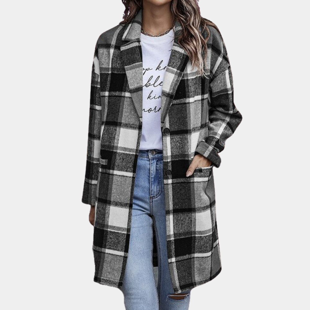 Manteau long chic à carreaux pour femme pour un look intemporel