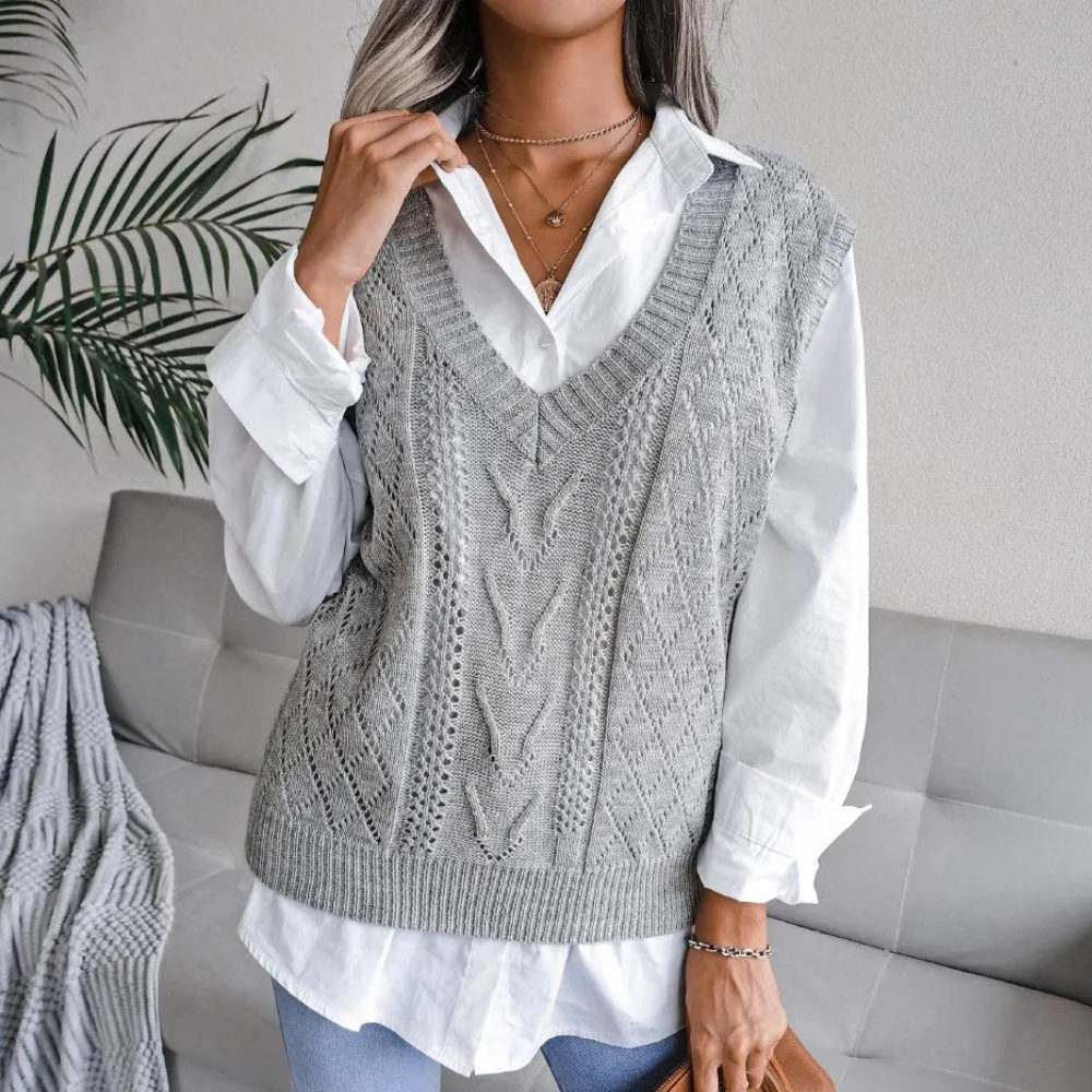Arlette - Elégant cardigan pull-over tricoté à col en V pour femmes