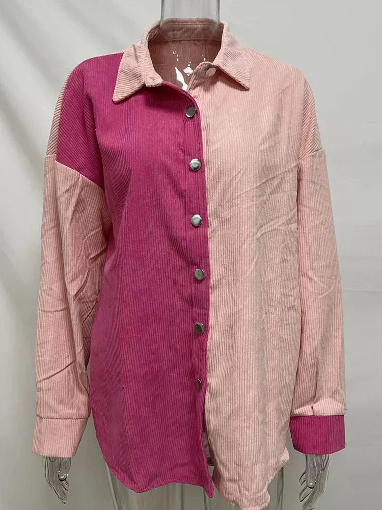 Edna - Chemisier élégant en velours côtelé pour l'automne avec de belles couleurs contrastées pour femmes