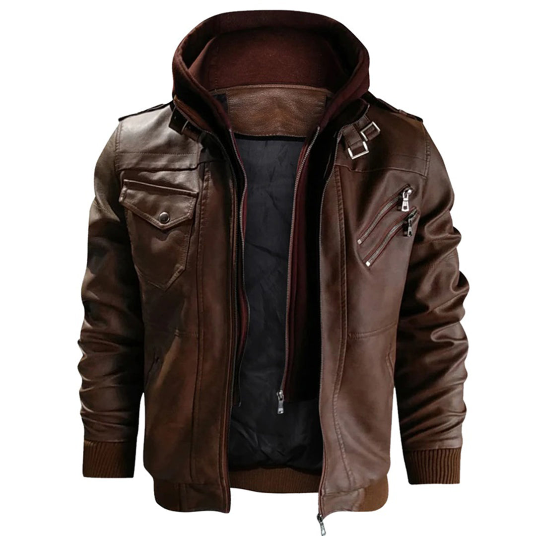 Veste en cuir élégante avec capuche pour homme - Jacob