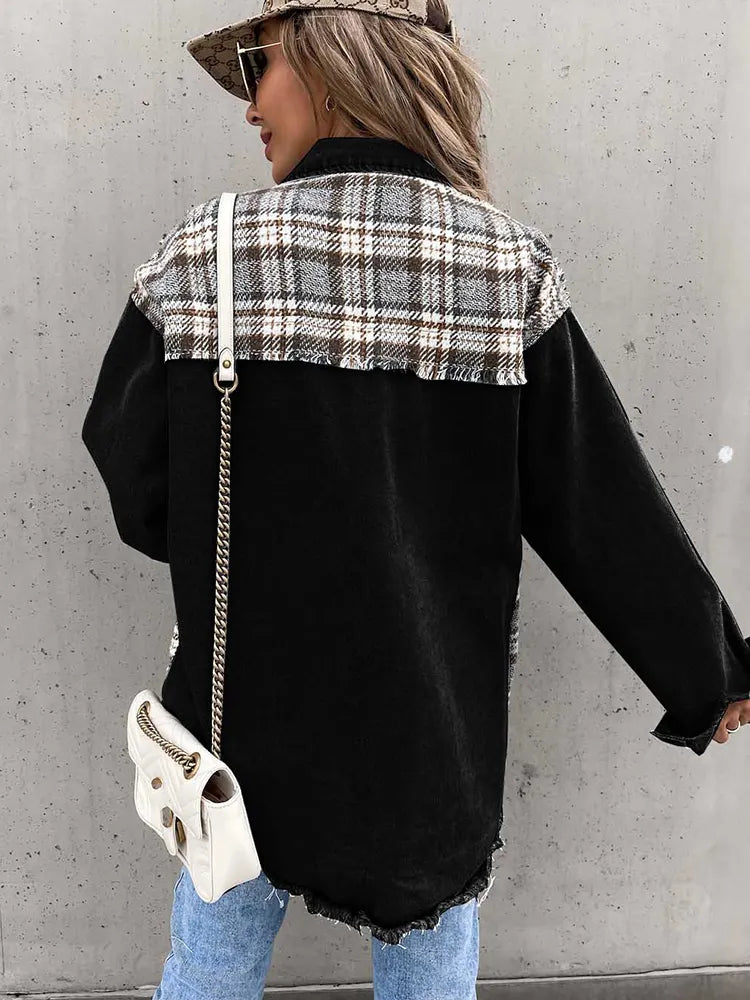 Maxine - Blouse en jean à carreaux élégante et confortable pour femmes