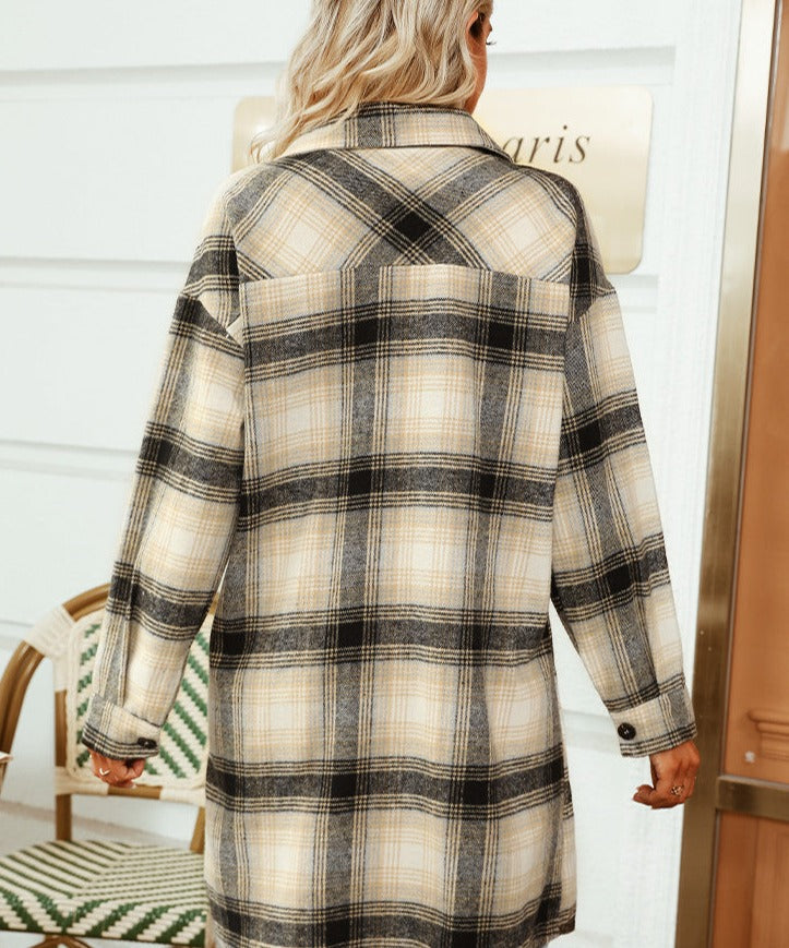 Marta - Chemisier long à carreaux élégant et confortable pour femmes