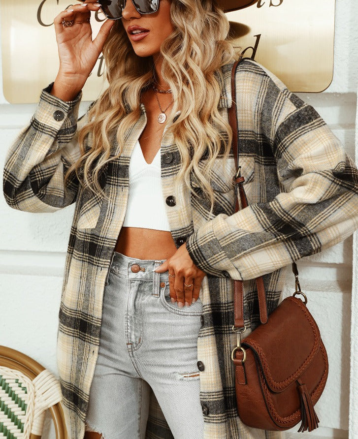 Marta - Chemisier long à carreaux élégant et confortable pour femmes