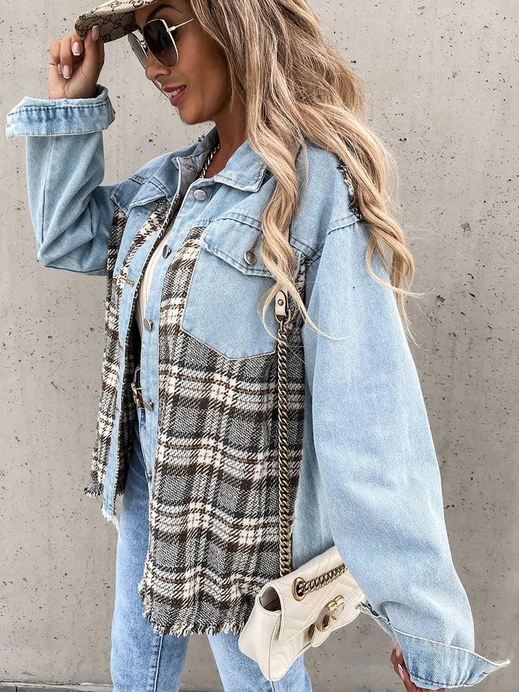 Maxine - Blouse en jean à carreaux élégante et confortable pour femmes