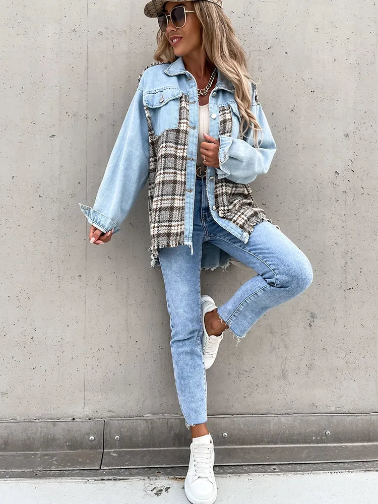 Maxine - Blouse en jean à carreaux élégante et confortable pour femmes