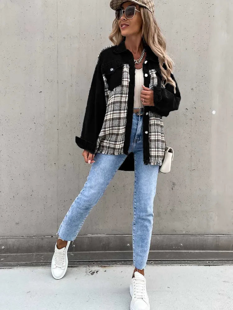 Maxine - Blouse en jean à carreaux élégante et confortable pour femmes