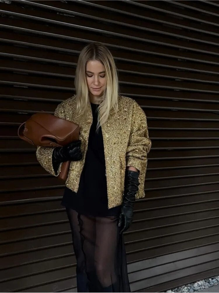 Lisette | Veste bomber femme or pour l'automne